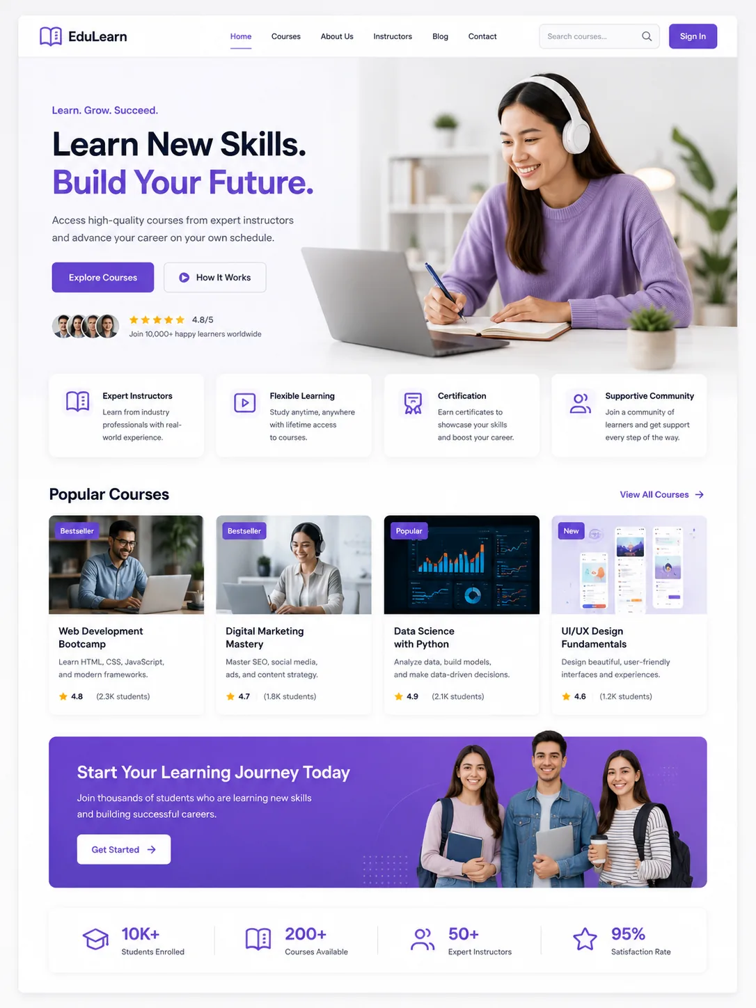 Illustrative education website interface demonstrating responsive web development